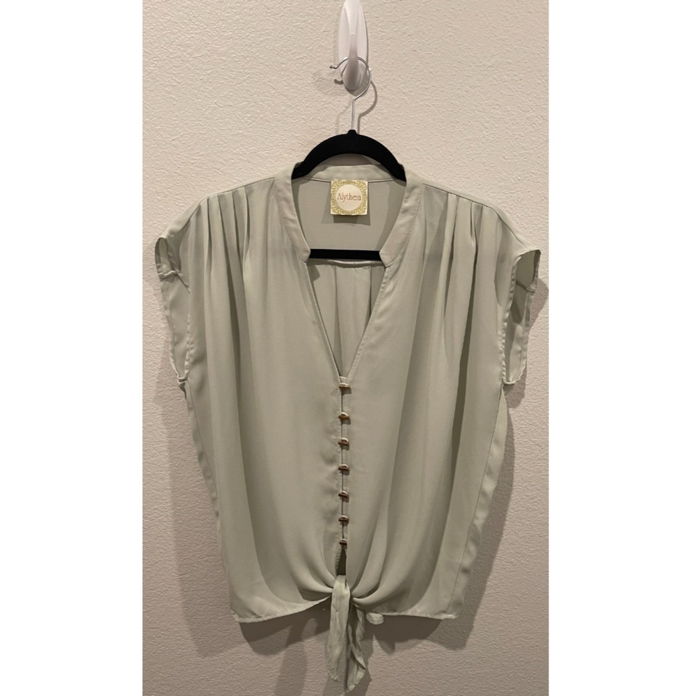 ALYTHEA Button Down Front Tie Menta Blouse